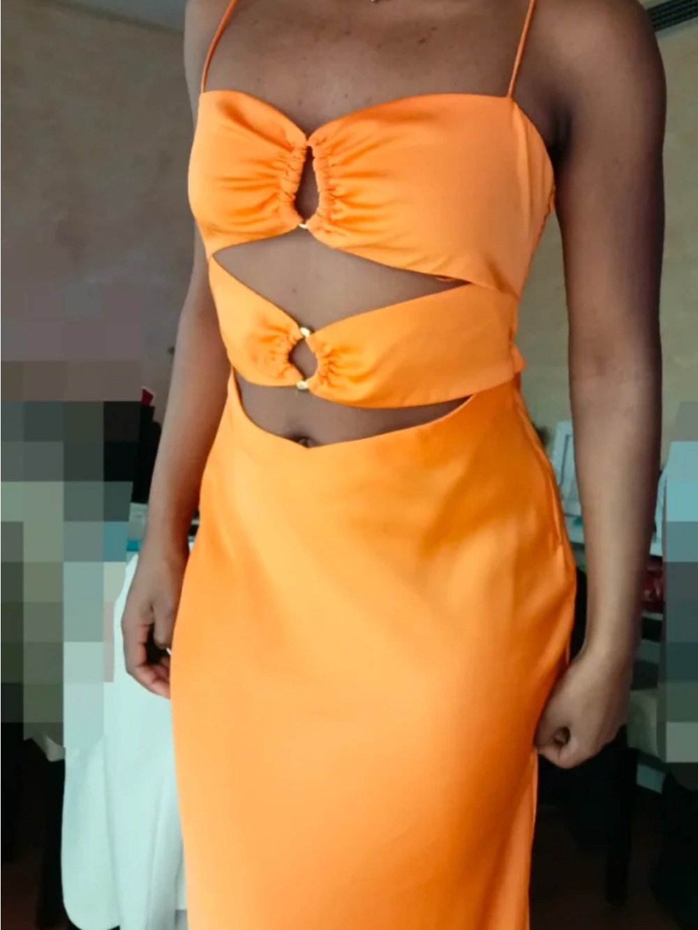 Zara Orange Cutout Midi Dress